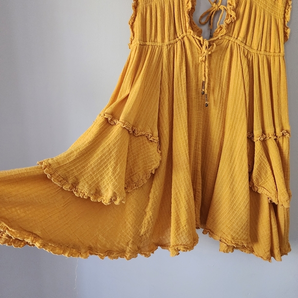 Free People Antoniette Boho Mini Dress in Marigold Glow Size Large - Picture 7 of 12